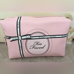 Too Faced Makeup bag with Logo and Black Bow Detail. Authentic.